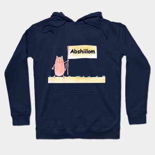 Abshiilom name. Personalized gift for birthday your friend. Cat character holding a banner Hoodie